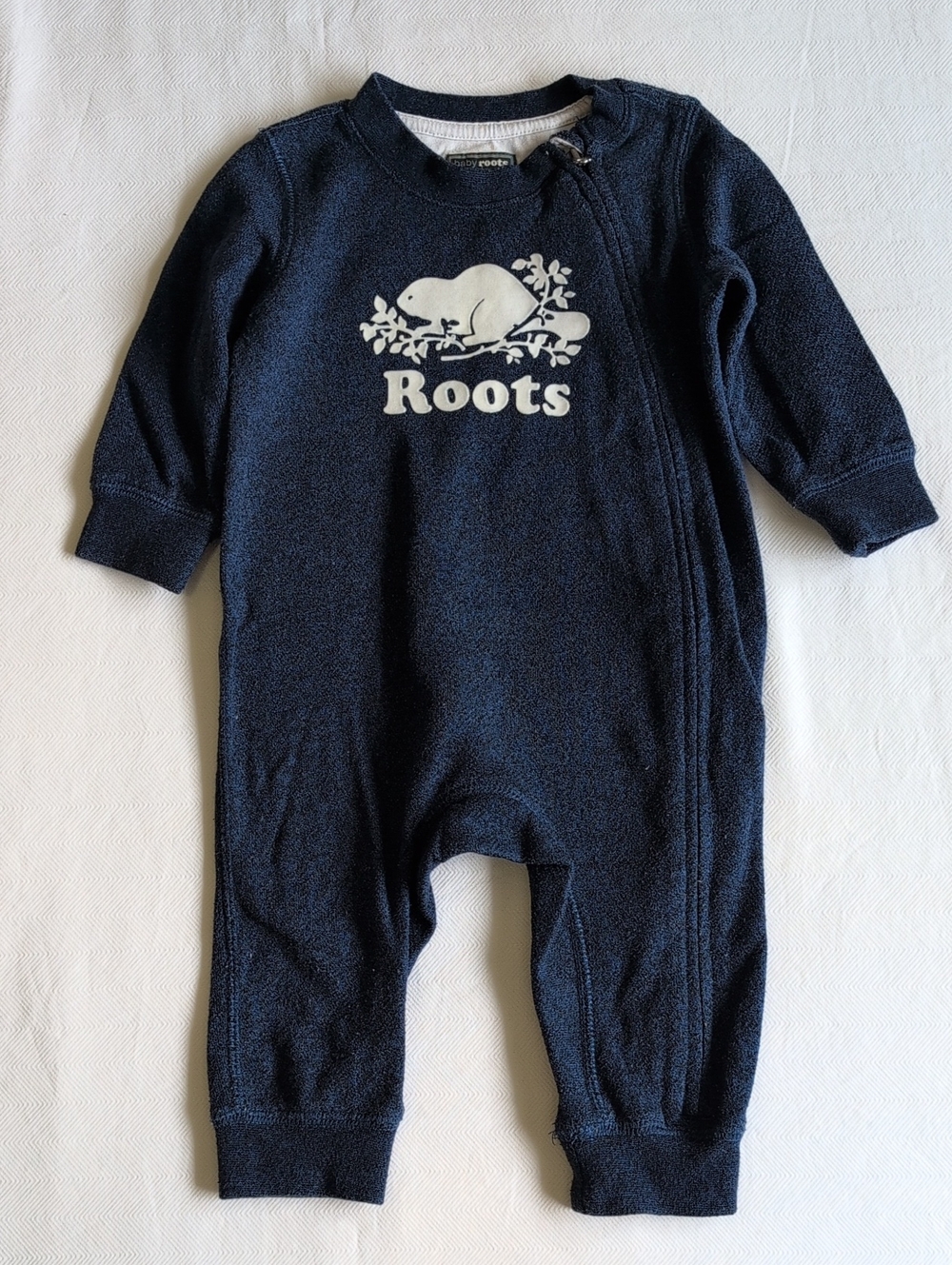 BABY ROOTS CANADA | Full Zip Fleece Cabin Beaver Logo Romper Onesie | 6-12M